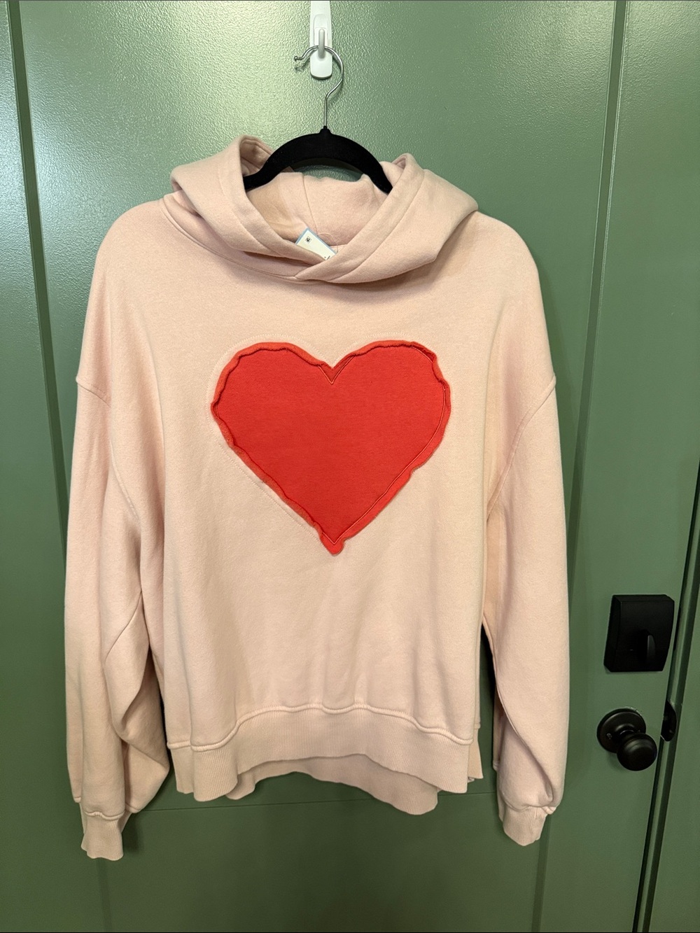 Modern Lux Blush Hoodie with Red Heart Patch